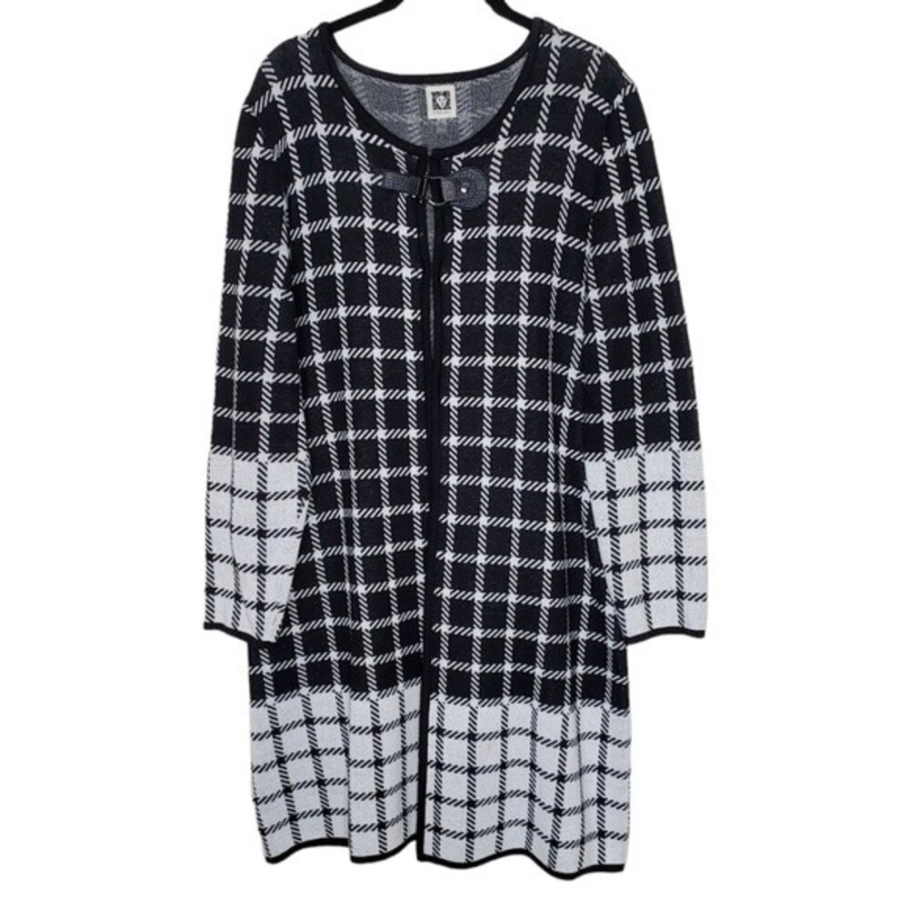 Anne Klein Women L Tattersall Plaid Dark Academia Career Lagenlook Cardigan